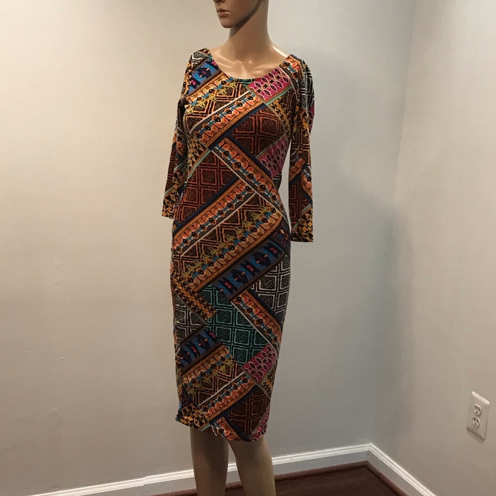 Bodycon Cotton Midi Calf Dress Tribal Print m